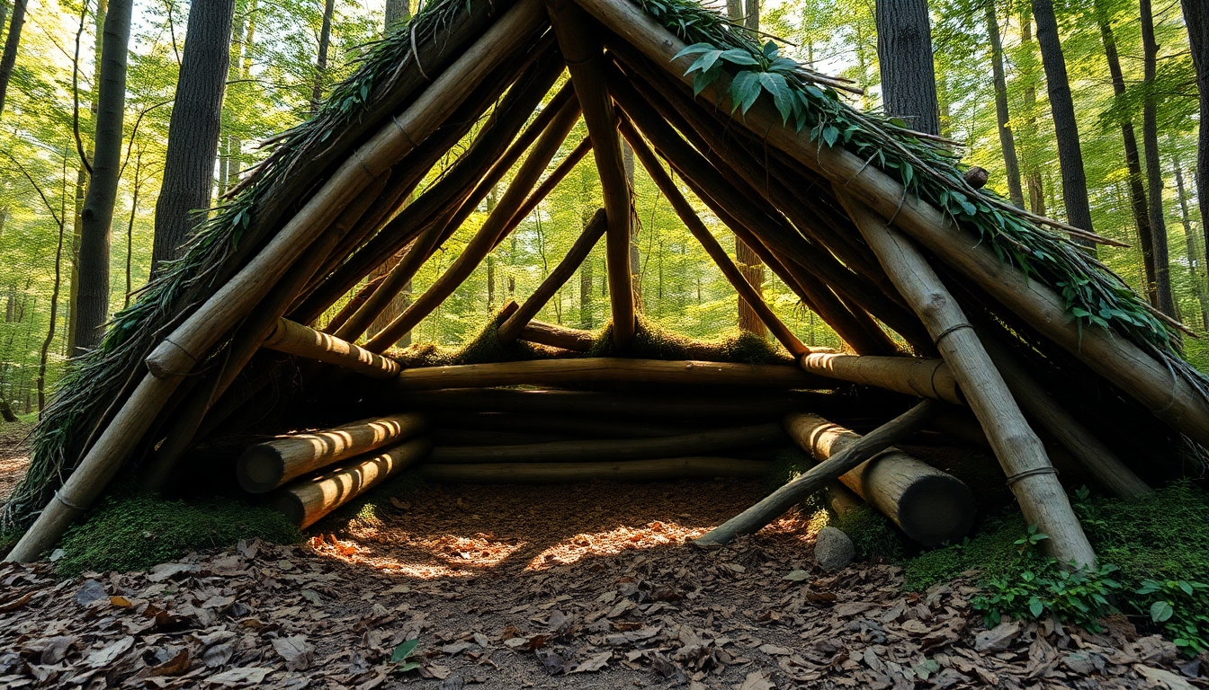 Abrigo improvisado na floresta
